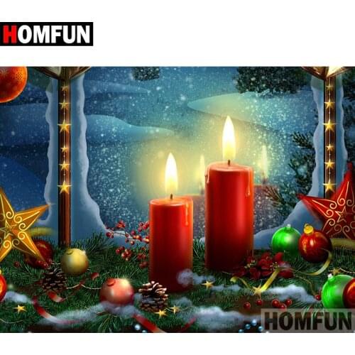 HOMFUN 5D DIY Diamond Painting Full Square/Round Drill "Christmas candle" Embroidery Cross Stitch gift Home Decor Gift A09055