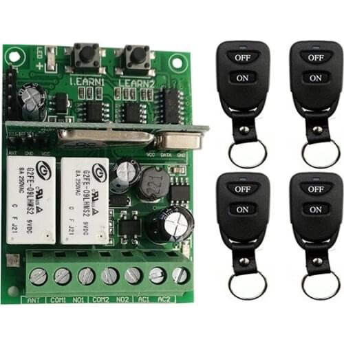 DC9V 12V 24V 10A 2CH RF Wireless Remote Control Receiver+ Belt buckle Transmitter Individual learning code Garage Doors/shutters