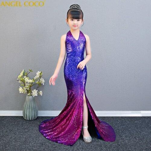 Gradient Sequins Shiny Formal Teenage Girl Party Dress Festive Performance Mermaid Evening Dress Show Model Catwalk Robe Fille