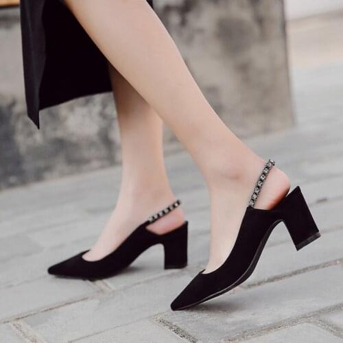 Donna-in Women Slingbacks Shoes High Heels Kid Suede Point Toe Summer Sandals Black Pink Crystal Sexy Women Pumps Ladies Shoes