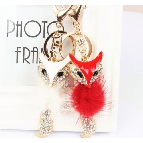 Fox Feather Pendant Charm Rhinestone Crystal Keyring Key Chain for Handbag Purse Carkey Wedding Girl Lover Gift