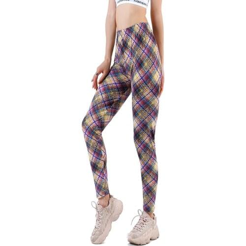 DICHSKI Women Gym Yoga Pants Sports Clothes Stretchy High Waist Exercise Fitness Leggings Activewear Colorful Grid Push Up 2021