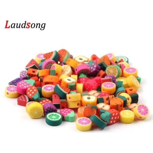 50pcs Mixed Fruit Beads Polymer Clay Beads 10mm Spacer Loose Beads For Jewelry Making Necklace DIY Accessories