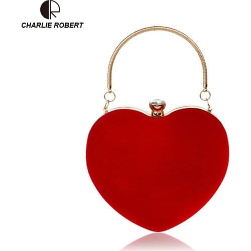 Elegant Luxury Velour Classic Solid Heart Dress Women Lady Female Shoulder Evening Bag 2019 New Minaudiere Chains Crossbody Bags