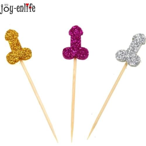 Joy-enlife 12pcs/bag Penis Cupcake Toppers Picks Bridal shower Bachelorette Party supplies Hen night Party cake Decoration