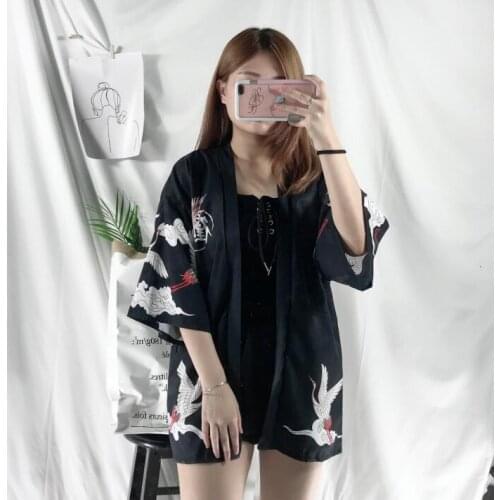 Thin Summer Couple Fashion Three Quarter Sleeve Coat Japanese Kimono Cardigan Kimono Woman Man Large Size Loose Outer Garment