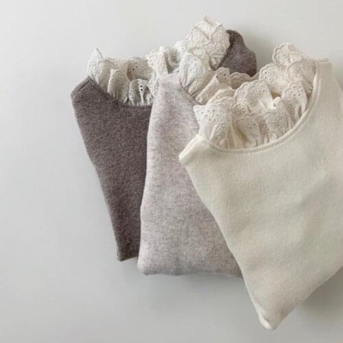 Korean baby lace collar princess bottom shirt baby girl hollow lace high-quality inner T-shirt fall clothes for kids