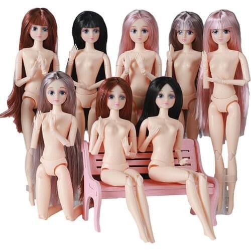 8PCS/Set Movable Joint Doll Naked Big Eyes Long Hair Female Girls Doll Toy Movable Joint BJD Ball Doll Toy For Girls Collection