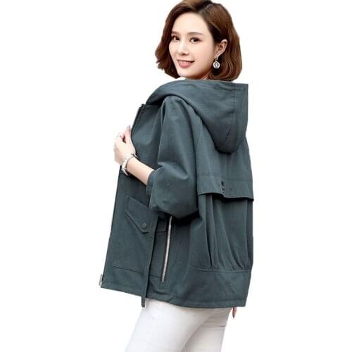 Spring Autumn Womens Coat Hooded Jacket Long Sleeve Zipper Casual Windbreaker Female Basic Jackets Outerwear Plus Size Overco