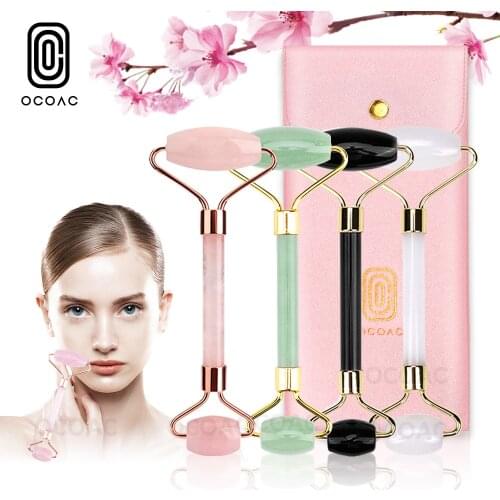 Rose Quartz Massager Rollers For Face Lift Jade Stone Roller Pink Natural Real Stone Slimming Chin Facial Beauty Skin Care Tool