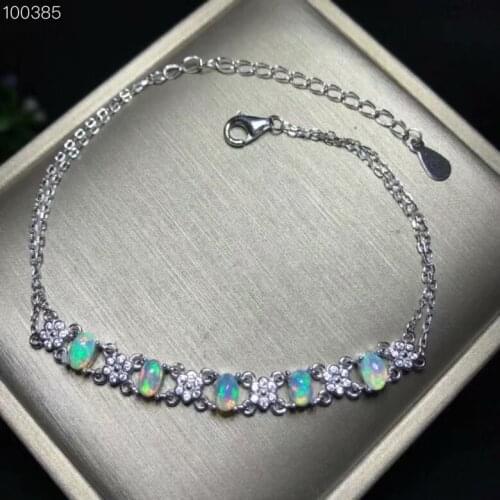 Fashion 925 sterling silver inlaid natural Opal bracelet exquisite jewelry party gift
