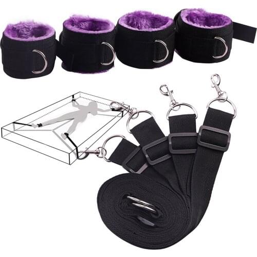 BDSM New Arrival Bed Sex Bondage Restraint Kit Adjustable Belt Nylon Handcuffs Ankle Cuffs EroticToys Fixation Adult Games Sex