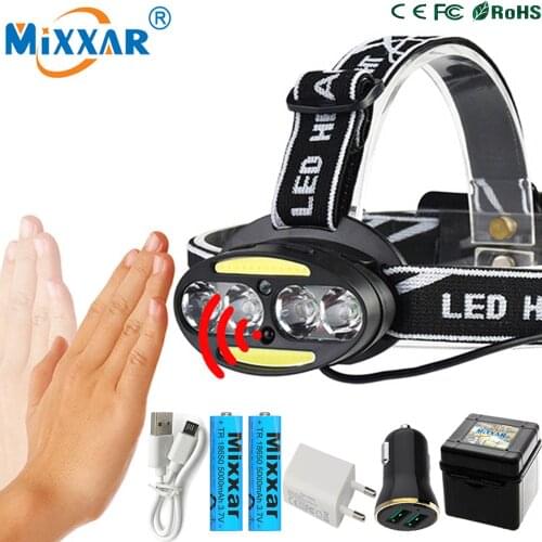 ZK20 Inductive Body Motion Sensor High Lumen Headlamp Lamp Light 4* T6+ 2*COB Dropshipping Headlight 18650 battery Fishing Camp