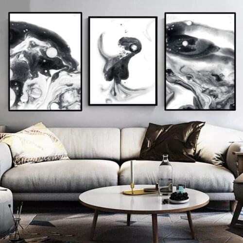 Wall Art Canvas Painting Black White Abstract Ink Texture Nordic Posters and Prints Wall Pictures for Living Room Decor