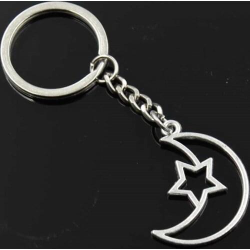 New Fashion Men 30mm Keychain DIY Metal Holder Chain Vintage Hollow Moon Star 36x25mm Silver Color Pendant Gift