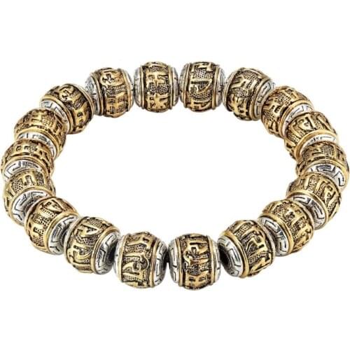 NEW Fashion Exquisite Tibetan Buddhism Retro Bracelet Mens Six-Character Mantra OM MANI PADME HUM Metal Amulet Bracelet Women