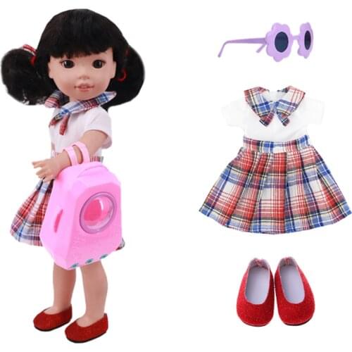Doll Cloths Accessories Fashion Set Doll Dress /Shoes/Suitcase For 14.5 Inch Doll Wellie Wisher Christmas Birthday Girls Gifts