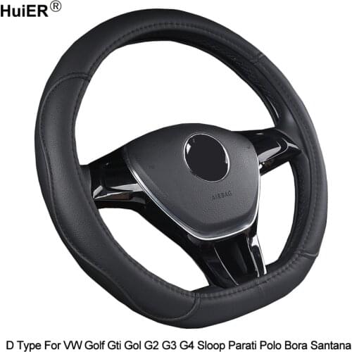 Car Steering Wheel Cover D Type PU Leather For VW Golf Gti Gol G2 G3 G4 Sloop Parati Polo Bora Santana Braid on Steering-Wheel