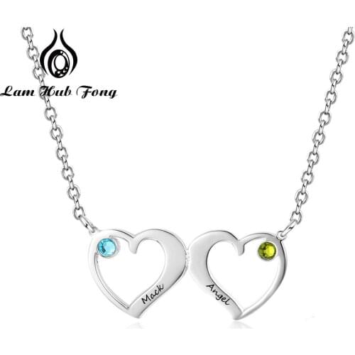 Personalized 925 Sterling Silver Name Necklaces Double Heart Pendant Engraved Name Valentines Day Lovers Gift (Lam Hub Fong)