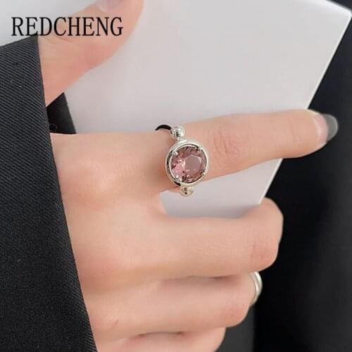 REDCHENG 925 Sterling Silver Sparkling Zircon Rings for Women INS Fashion Elegant Exquisite Geometric Engagement Jewelry Gifts
