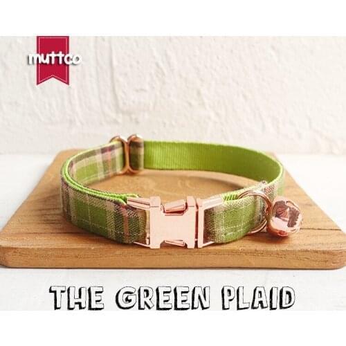 MUTTCO retail with rose gold high quality metal buckle collar for cat THE GREEN PLAID design cat collar 2 sizes UCC041M