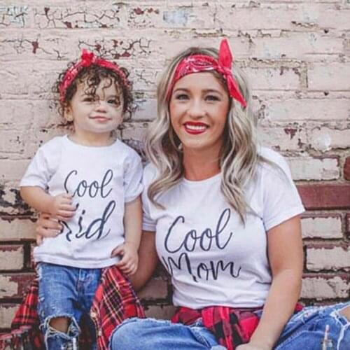 1pcs Cool Mom & Cool Kid Matching Mom & Child Short Sleeve Shirts Mommy and Me Letters Print Tops Clothes Family Look Outfits
