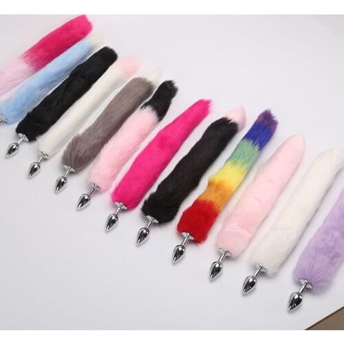 Sexy Anal Plug Fox Tail Pink And Purple Color Matching Artificial Hair Female Anal Masturbation Device Anal Plug Toy Adult