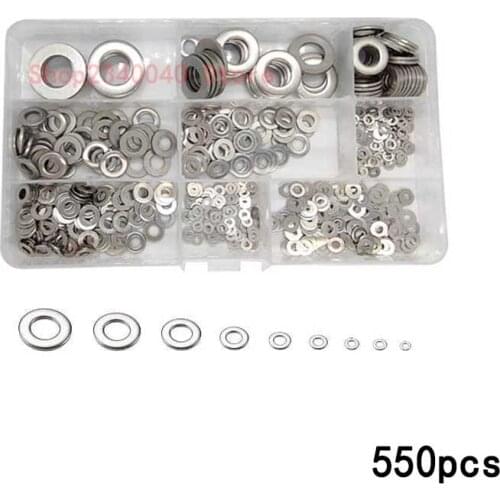 Washer 550Pcs/set 304 stainless steel flat washer kits M2 M2.5 M3 M4 M5 M6 M8 M10 M12 Fastener Washer Gaskets Assortment Kit