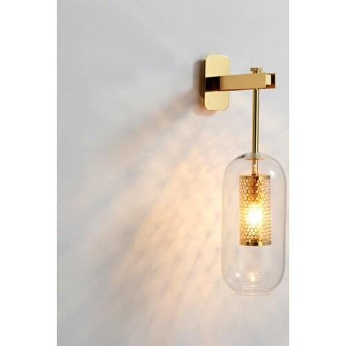 Modern simple bedroom study bathroom decoration wall hanging lamp metal honeycomb liner glass lantern wall lamp