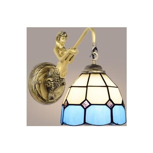 Mediterranean Tiffany Mermaid ofhead baroque Mirror Light for AC 110/220V E27 Wall Lamps for Home Corridor Balcony Aisle Mosaic