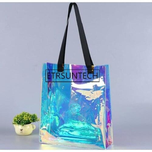 30pcs Laser Shoulder Bag Fashion Women Girl Color Handbag Shopping Bag Reusable Large Tote Bags