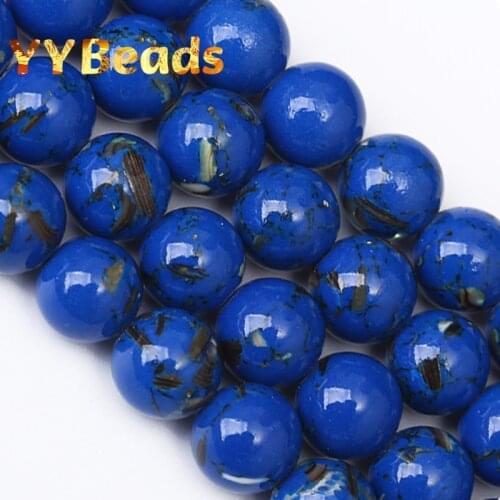 Dark Blue Shell Howlite Turquoises Stone Beads 4 6 8 10 12mm Loose Round Charm Beads For Jewelry Making DIY Bracelets Ear Studs