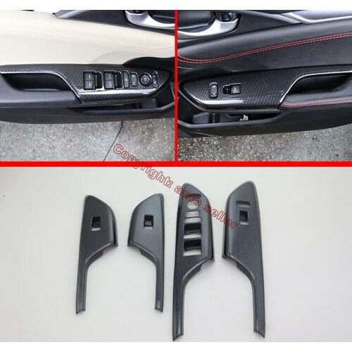 Carbon fiber Style Interior Door Window Armrest Cover Buttons Switch Panel Trim Molding Garnish For Honda Civic 2016 2017