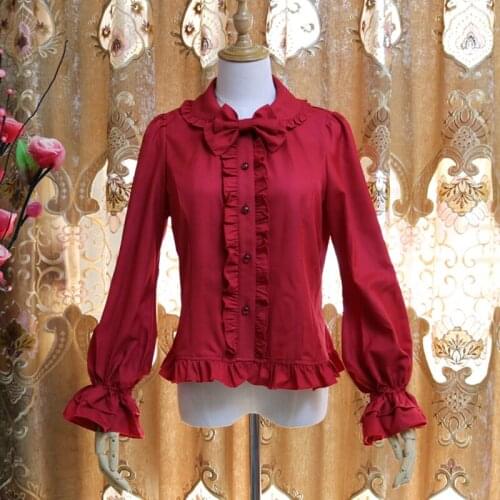 Vintage WomenS Lolita Shirt Gothic Chiffon Ruffle Blouse Long Sleeve Blusas Bow Lolita Blouse Vestido Kawaii Clothing SL2919