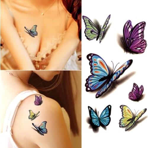 Elegant 3D Butterfly Body Tattoo Stickers Waterproof Flash Tattoo 10*6cm