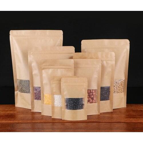 Ferimo 100pcs High quality kraft paper bag 14*20cm (4.7*7.8in) window ziplock bag nut dried fruit snacks universal package