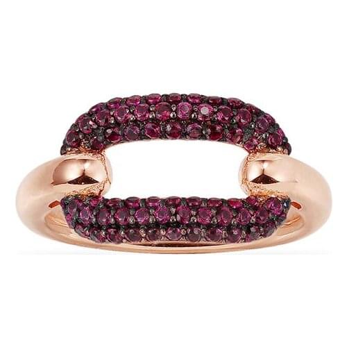 SLJELY High Quality Rose Gold Color 925 Sterling Silver Burgundy Red Chain Link Finger Ring Pave Zircon CZ Women Fashion Jewelry