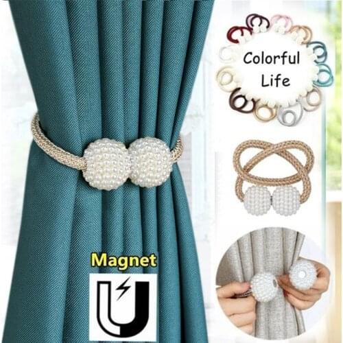 1Pc Pearl Magnetic Curtain Clip Tieback Home Decor Buckle Curtain Holder Hanging Ball Rope Straps Holdbacks Room Accessories