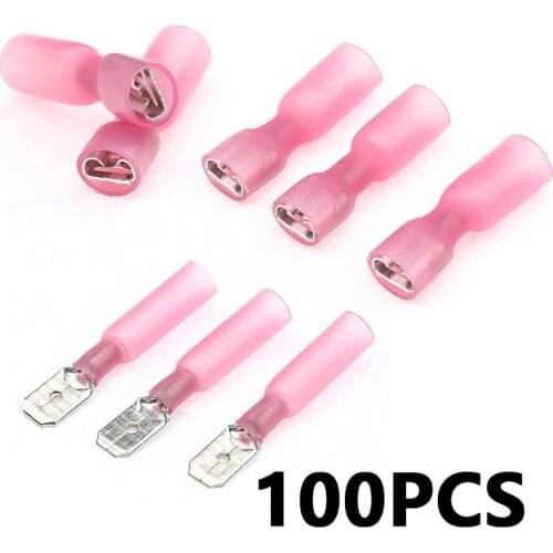 100PCS Fully Insulated Waterproof Red Heat Shrink Spade Connectors Terminals Female/Male Terminals Wire Connector Kit 0.5-1.5mm