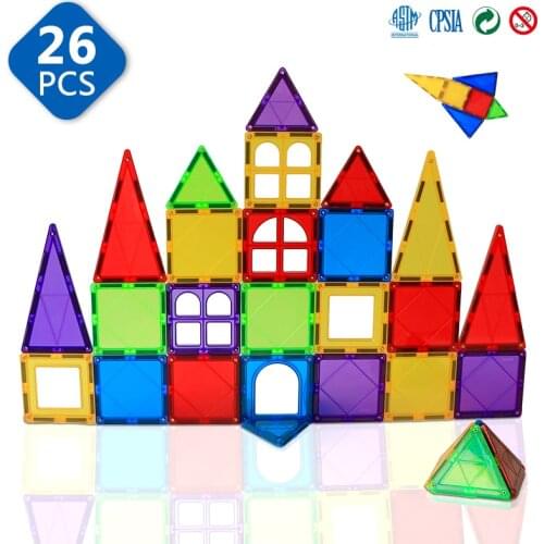 26PCS Magnetic Blocks Magnetic Tiles Big Size Building&Construction Games Magnet Designer STEM DIY Educational Toys for Children
