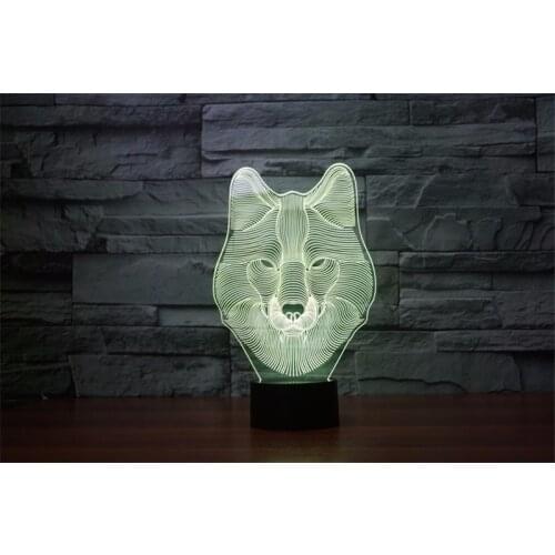 3D Wolf Face Led Night Light Action Figure 7 Colors Touch Table Decoration Light Optical Illusion Model