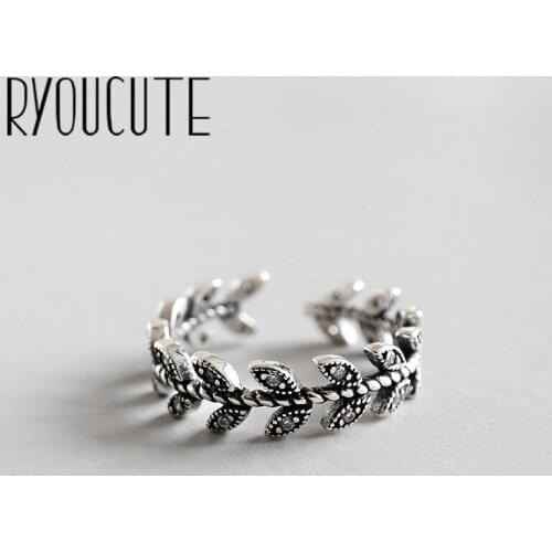 Bohemian Vintage Silver Color Black Zircon Leaf Rings For Women Gifts Girls Open Retro Antique Rings Wedding Jewelry