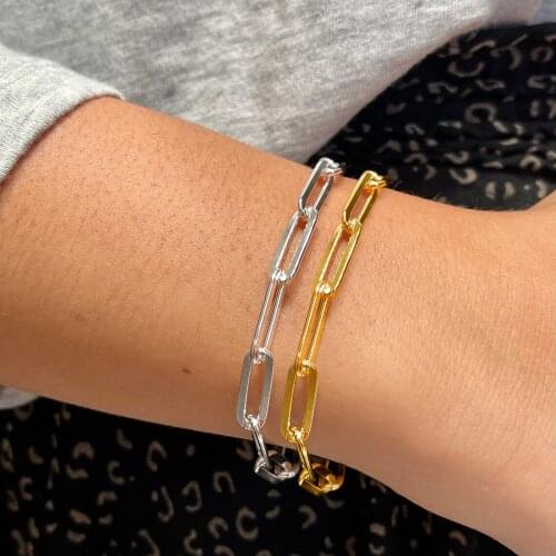 Paperclip Chain Bracelet, Rectangle Link Womens Bracelet, Stainless Steel Charm No Fade Gift