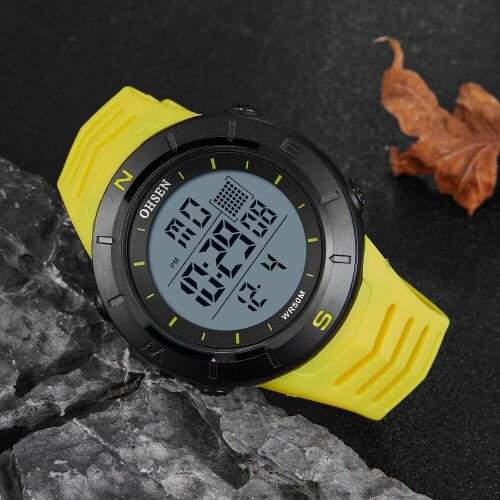 OHSEN Digital Sport Men Wristwatch Rubber Strap Yellow Fashion Waterproof Military Mens watches Casual Electronic Clocks Gift