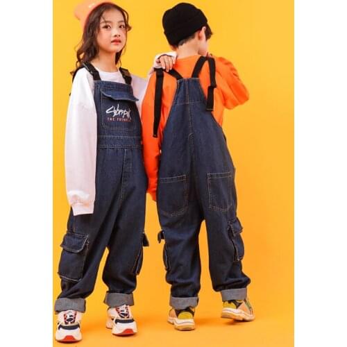 Kids Overalls Childrens Streetwear Hip Hop Loose Casual Denim Bib Pant Jeans Jumpsuit Big Boys Girls Harem Jeans Trousers