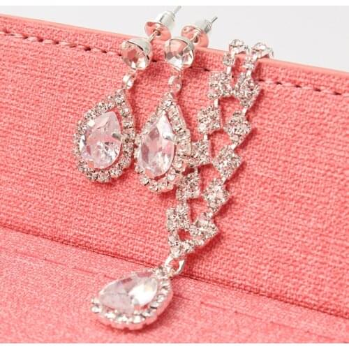 Hot Sale Women Jewelry Sets Fashion Plated Crystal Water Drop Necklace/stud Earrings Romantic Wedding Jewelry Sets Femme