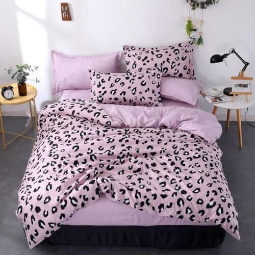 Double Size Bedding Set Queen Size Violet Leopard Print Quilt Cover Bed Sheet Pillowcase Single Bed Covers King Size Bed Sets
