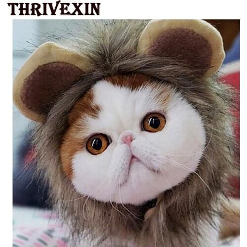 Cat Headdress Wig Hat Pet Cats Hood Puppy Lion Hood Emulation Lions Hair Mane Ears Head Cap Halloween Party Festival Costume