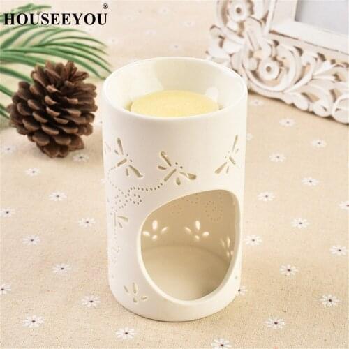 Creative White Hollow Ceramic Aroma Burner Essential Oil Lamps for Home Dinner Wedding Decor Aromatherapy Candle Holders