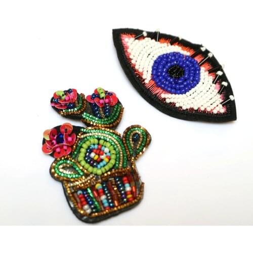 Fashion Handmade Eye rhinestone beaded patches for clothing DIY sew on patch embroidered applique flower sequins Parches